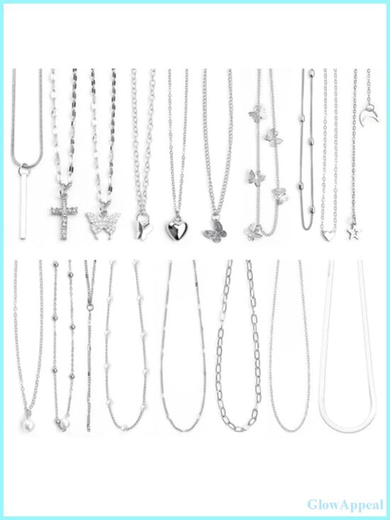 Jewelry - Y2K Necklace Set 18 Pc Stainless Steel Layered Pendant Necklaces for Women